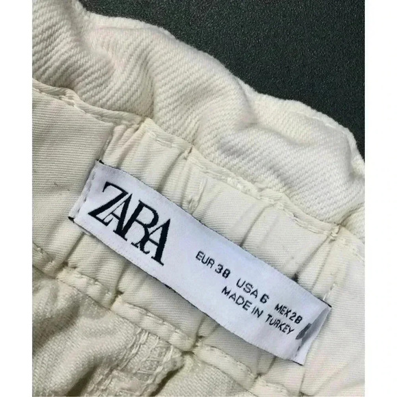 Zara Womens Ivory Baggy Fit Paper Bag Carrot Leg Ankle Rigid Jeans Size 6 - Picture 4 of 10